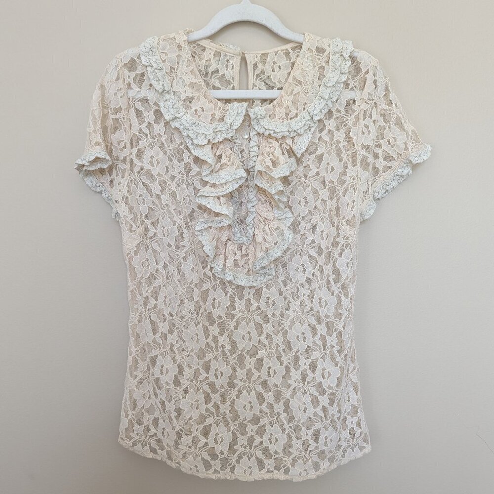 Lace ruffle front peach and cream top cottagecore academia wednesday